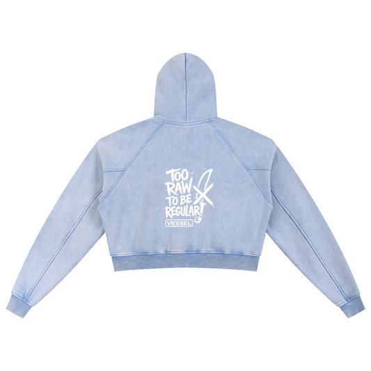 TOO RAW TO BE REGULAR - Snow Washed Cropped Hoodie