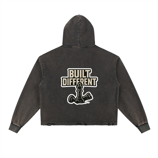 BUILT DIFFERENT - Vintage Washed Frayed-Hem Hoodie