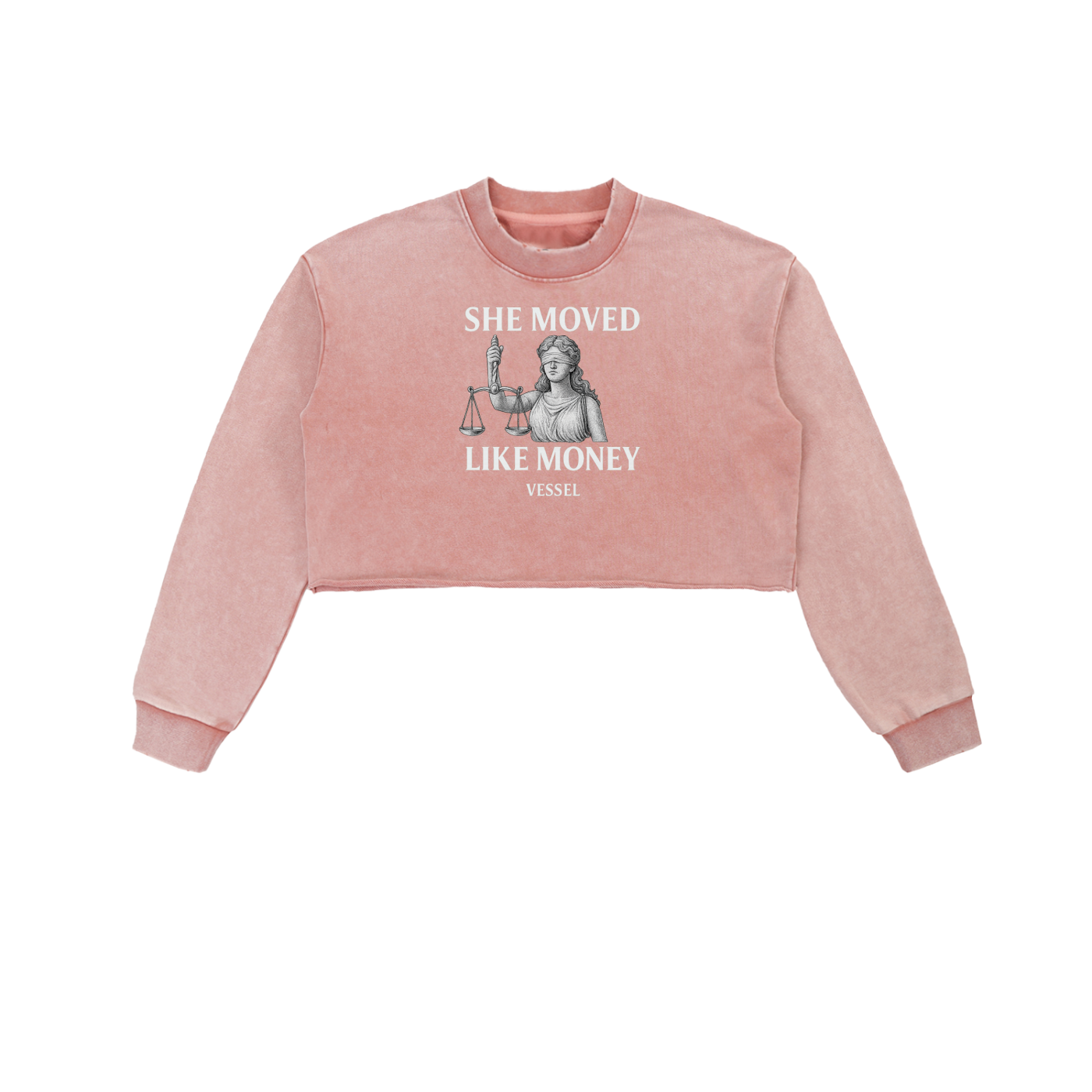 SHE MOVED LIKE MONEY - Snow Washed Raw Edge Cropped Sweatshirt