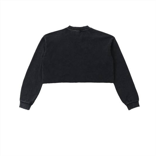 SHE MOVED LIKE MONEY - Snow Washed Raw Edge Cropped Sweatshirt