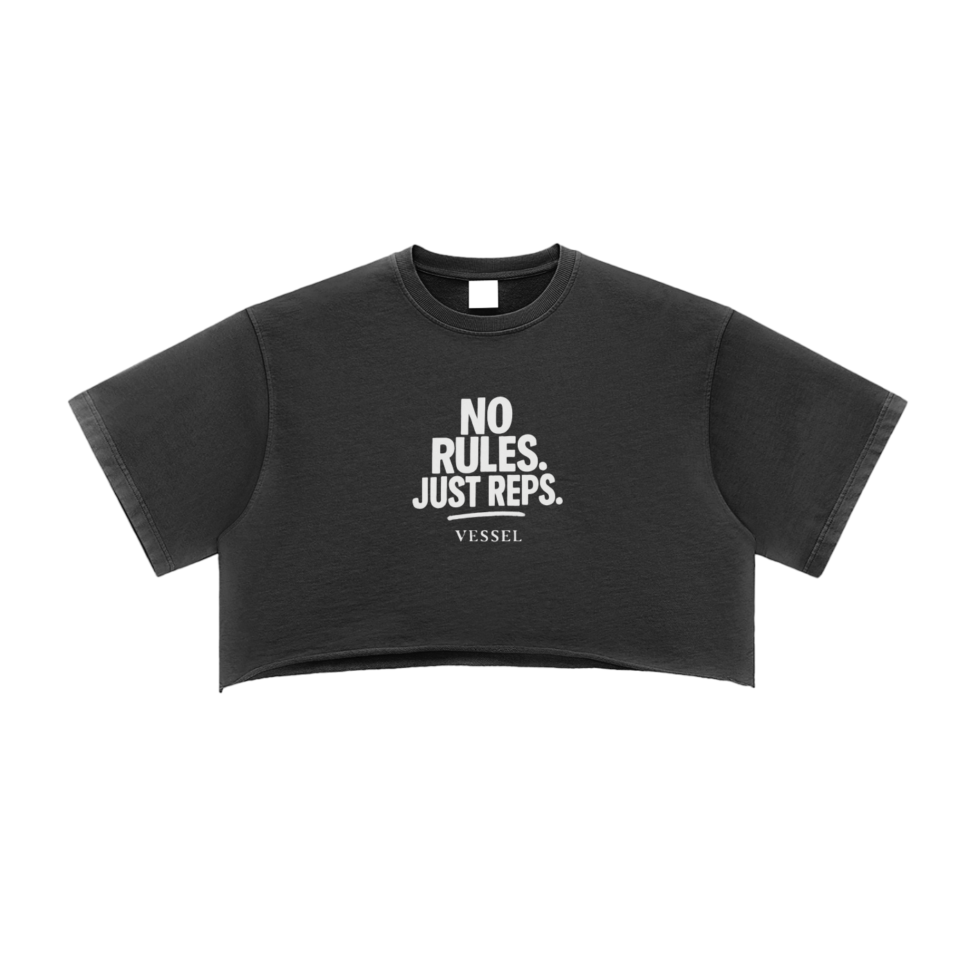 NO RULES JUST REPS - Snow Washed Raw Edge Crop Top