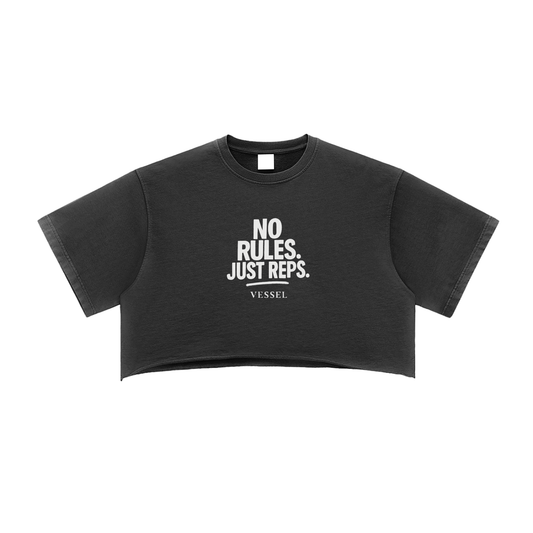 NO RULES JUST REPS - Snow Washed Raw Edge Crop Top