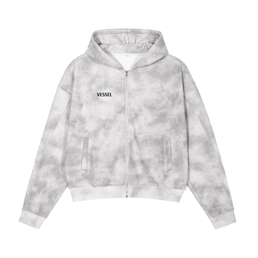 WHAT'S REAL DOESN'T TREND - Dirty Washed Zip-Up Fleece Hoodie